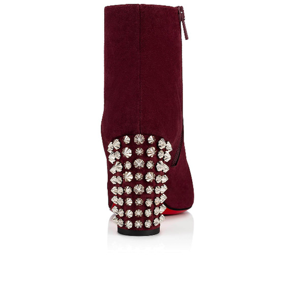 Christian Louboutin Suzi Folk 85 Prunus Red Suede Spike Ankle Heel Bootie 37 - Picture 10 of 12